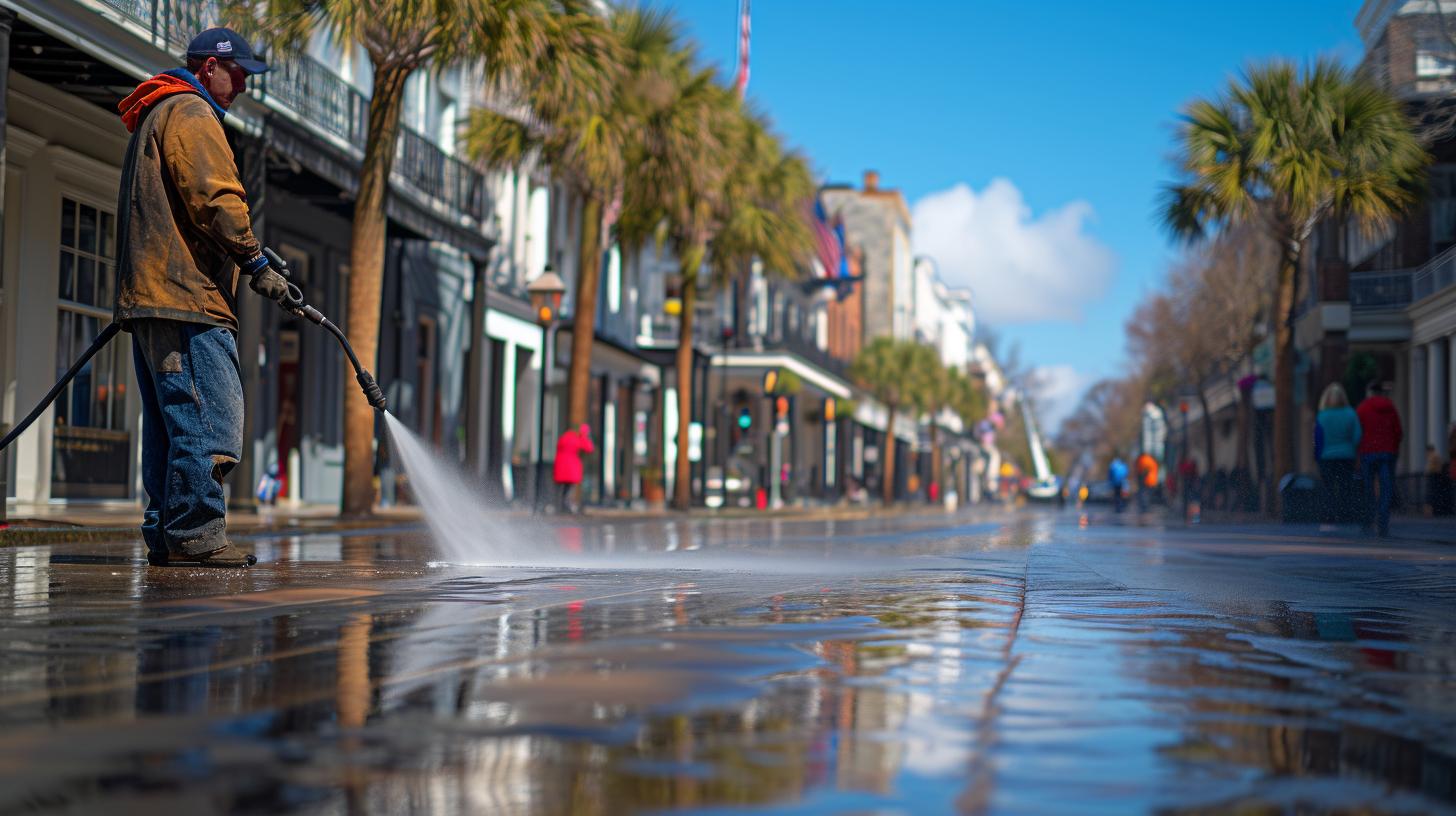 Expert team performing commercial pressure washing in Charleston SC